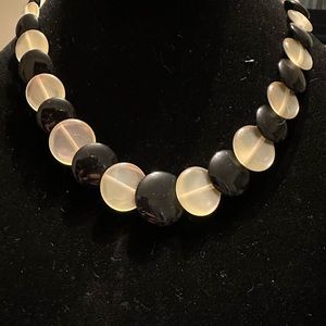 Necklace vintage black and white flat beads
